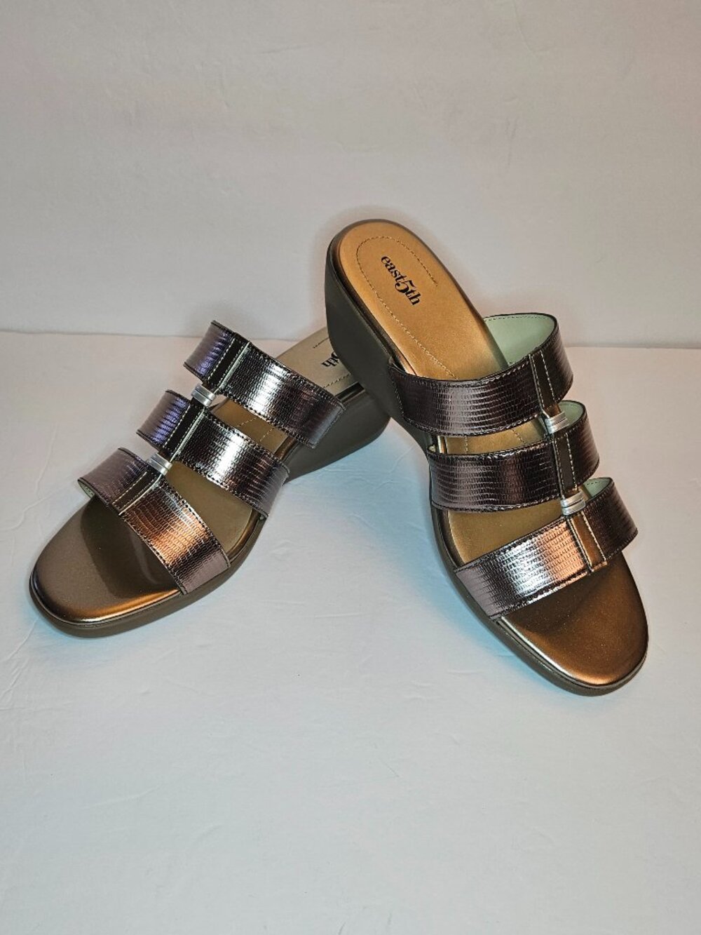 East 5th Metallic Bronze Multi-Strap Slide Sandals Womens Size 10